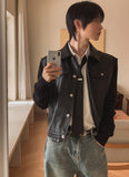 Kurt knit color matching leather jacket