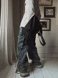 Tin washed strap cargo denim