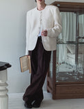Shaki Tweed Round Jacket