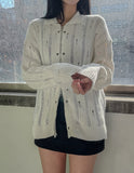 Hailey Damage Eyelet Two-Way Knit Zip-Up