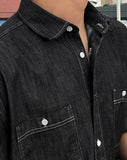 Wet denim short sleeve shirt