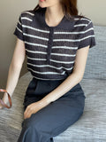 Seden Stripe Half-Button Collar Cool Knit