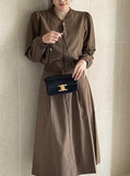 [Two Piece Set] Ramel Blouson Zip-Up Jumper Pintuck Banding Long Skirt