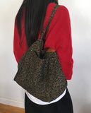 Beaded Leopard Leather Tech Big Cotton Shoulder Bag