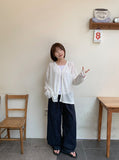 [unisex] Mubone Summer Stripe Linen Banding Wide Pants