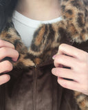 Rotel Leopard Hopi Fur Contrast Corduroy Jacket