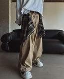 Plaid Check Layered Cotton Pants