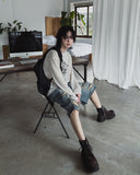 Broing damage bermuda denim pants