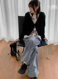 Soan string washing long wide denim pants