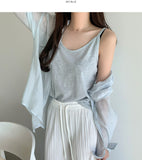 Vacation Summer Strap Sleeveless Loose Fit Shirt Set