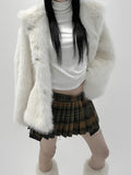 50% wool) Belly Low Checkered Mini Skirt