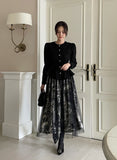 Dimu Toile Pattern Banding Lace Tulle Skirt