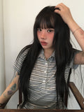 Weedon Shirring Stripe Collar Short Sleeve T-shirt