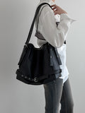 Belt Strap Embossed Leather Shoulder Bag