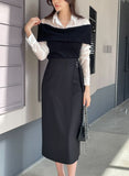 Monta Color Matching Off-Shoulder Knit Layered Shirt