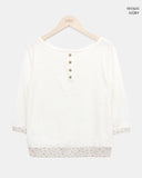 Fayu Flower Color Matching Button Three Quarter T-shirt