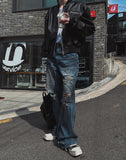 Dusty damage wide denim pants