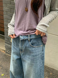 Garange Foldover Low Washing Wide Denim Pants