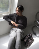 Hoop One-Shoulder Strap Cropped Mesh Knit