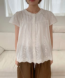 Butter Frill Shirring Short Sleeve Blouse