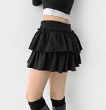 Tiered Flared Mini Underpants Banding Cotton Skirt Pant