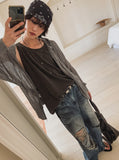 Via See-through Knit Hood Zip-up