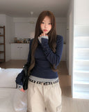 Burnt V-neck Button Long Sleeve
