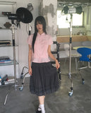 Riffen Pintuck Frill Short Sleeve Shirt
