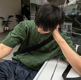 Cable knit short sleeve henry neck ver