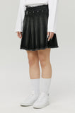 BUCKLE DENIM PLEATS SKIRT