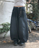 Benyl Stud Balloon Fit Washed Denim Long Pants