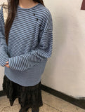 Bea Diagonal Henley Neck Stripe Long Sleeve Tee