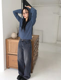 Gut Vintage Washing Rivet Studded Wide Denim Pants