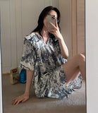 Helpful Summer Toile Short Sleeve Shorts Pajama Set