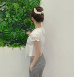 Petite Tie Puff Sleeve Crop Short Sleeve Blouse
