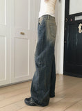 Wick Yellow Washing Slit Long Wide Denim Pants