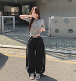 Rustling Folding Vertical Color Matching Stripe Two-Way Wide Jogger Banding Pants