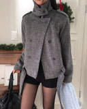 Faye Belted High Neck Double Jacket