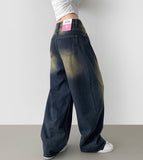 Diagonal One Pin Tuck Washing Loose Balloon Wide Fit Denim Pants