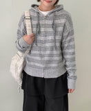 Feltenden Stripe Knit Hood Zip-Up Cardigan