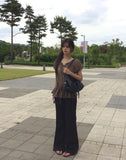 Rimae See-Through Frill Shirring Ribbon Short Sleeve Blouse
