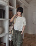Koiz henley neck wrinkle short sleeve t-shirt