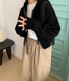 Sitanne Hood Cropped Knit Zip-Up Cardigan