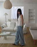Pookie Linen Stripe Banding Wide Long Pants