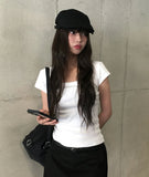 Thes Square Neck Daily Soft Short Sleeve T-Shirt