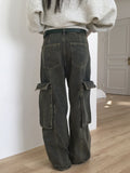 Riden vintage washed-out pocket denim long wide pants