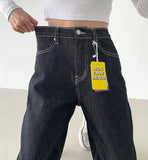 Raw banding brushed span no dyeing straight denim pants