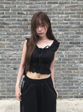 Evil Shirring Crop Puff Ribbon Smoke Blouse