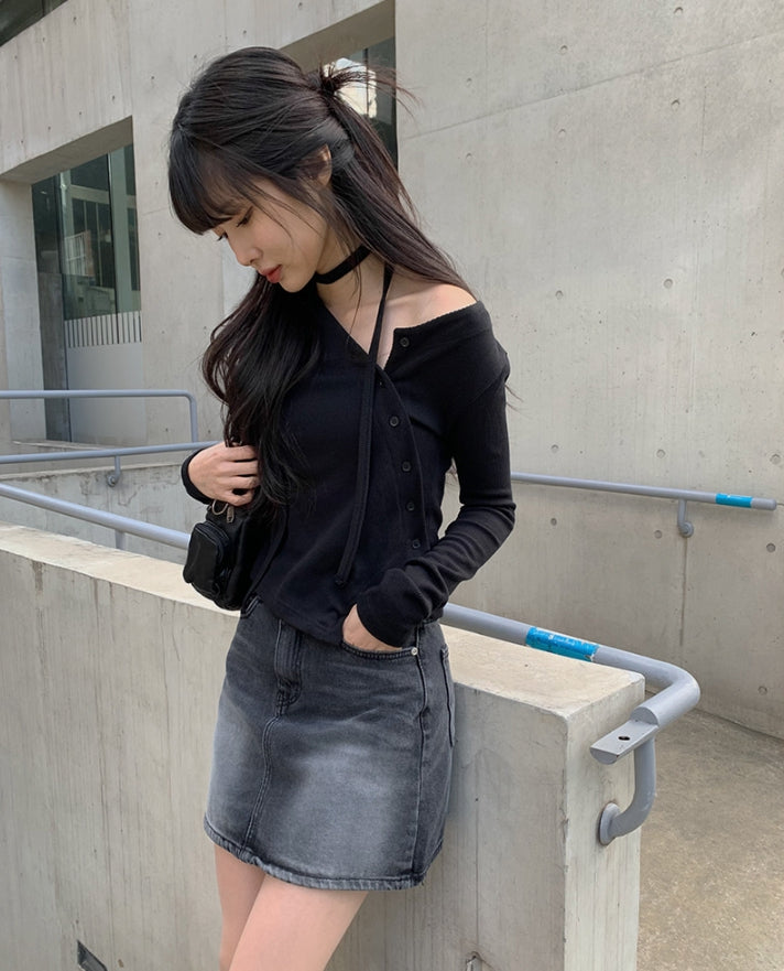【Anyone more】Shino Washing Denim Mini Skirt Anyone more (エニワンモア) - シノウォッシュ加工デニムミニ