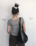 Retained eyelet leather cross shoulder bag